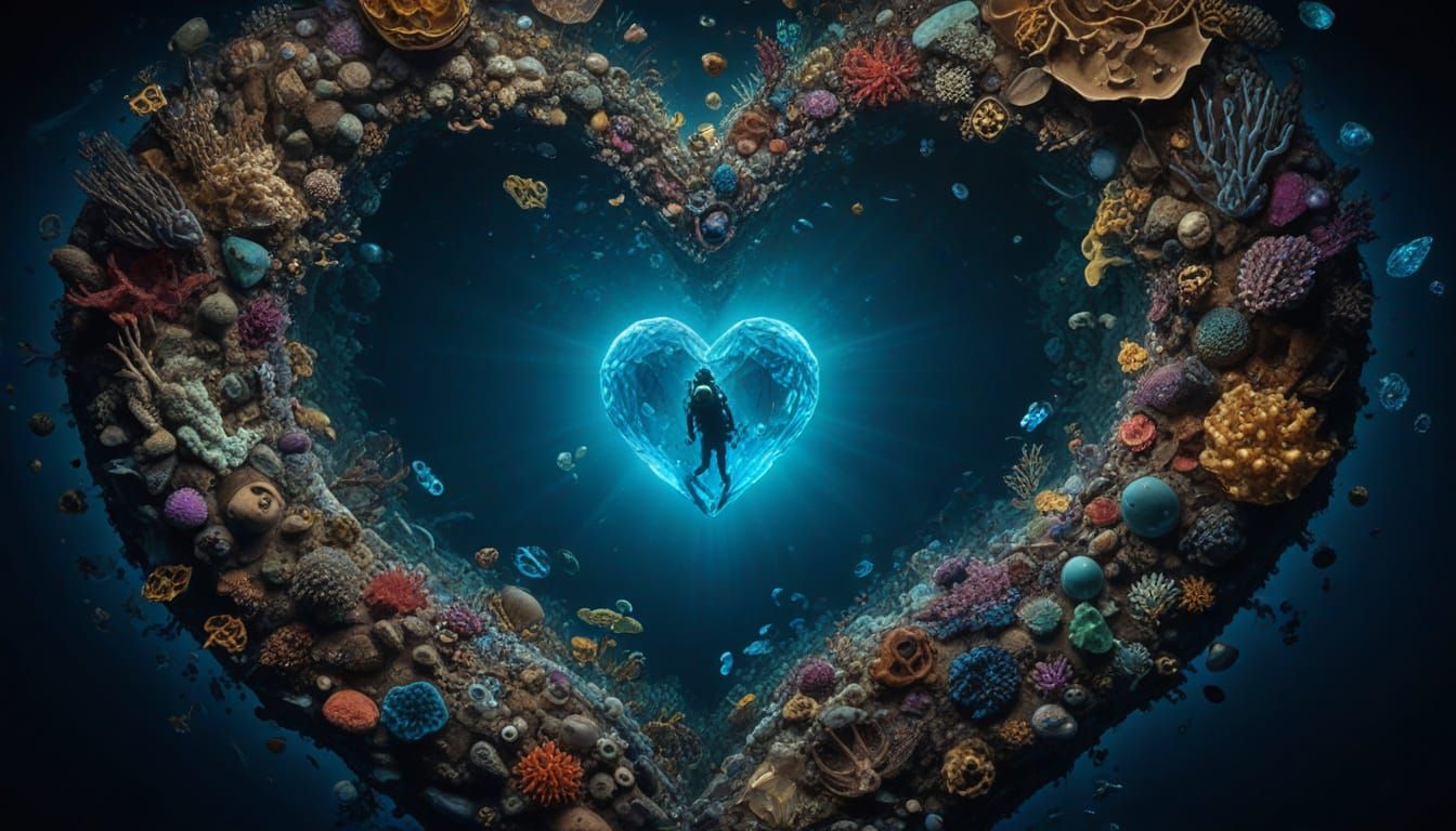 Glowing Heart Gem in Deep Sea Wreckage