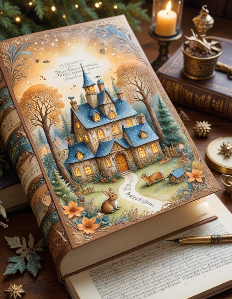 Enchanted Book Village in Watercolor Style