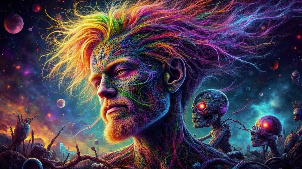 Fractal Faced Binary Man in Dark Fantasy Style