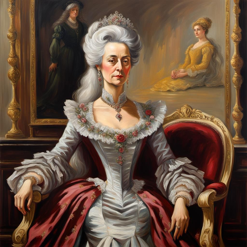 Lady Eveline Portrait in Lavish Throne Room, Oil Painting