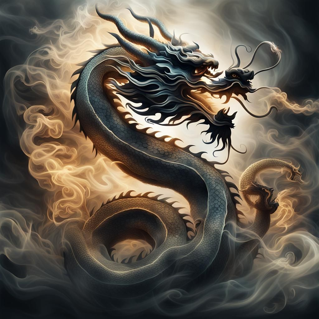 Ethereal Smoke Dragon: Mystical Digital Art