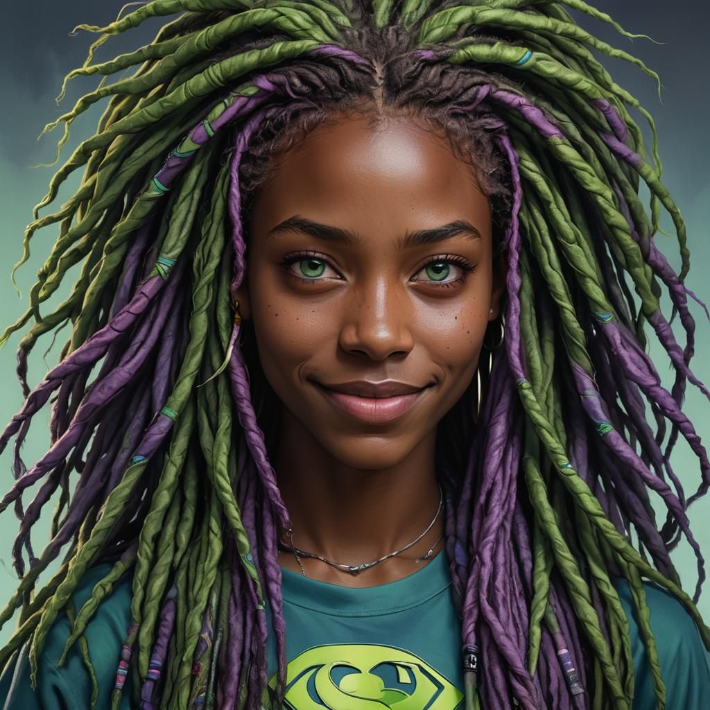 Hyperrealistic Portrait of a Superheroine with Colorful Drea...