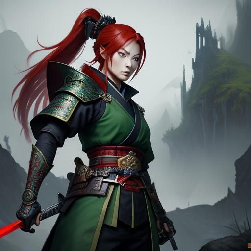 Female Samurai Warrior in Detailed Matte Painting