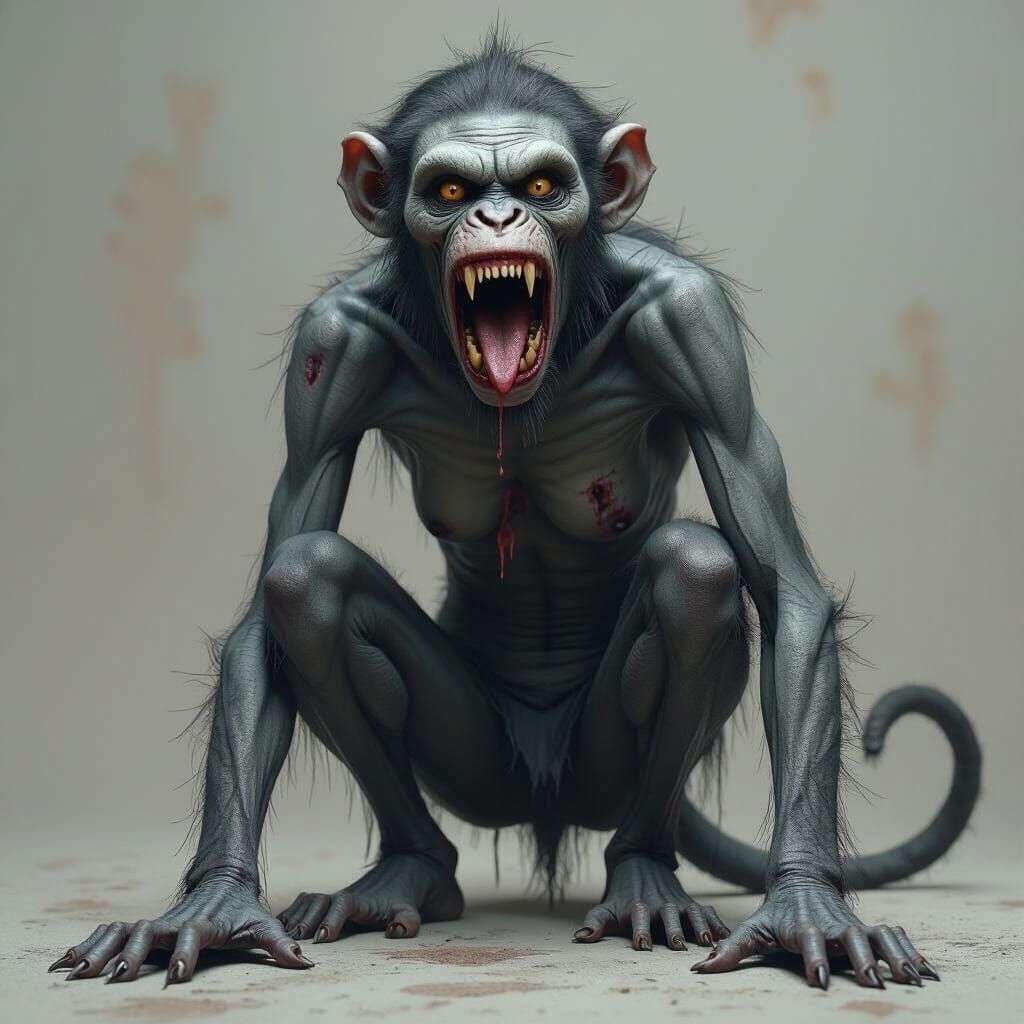 Terrifying Zombie Monkey in Dark Gothic Style