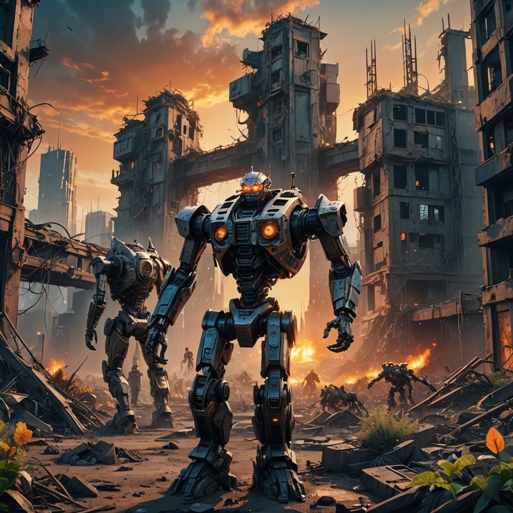 Killer Robot Army in Post-Apocalyptic Wasteland