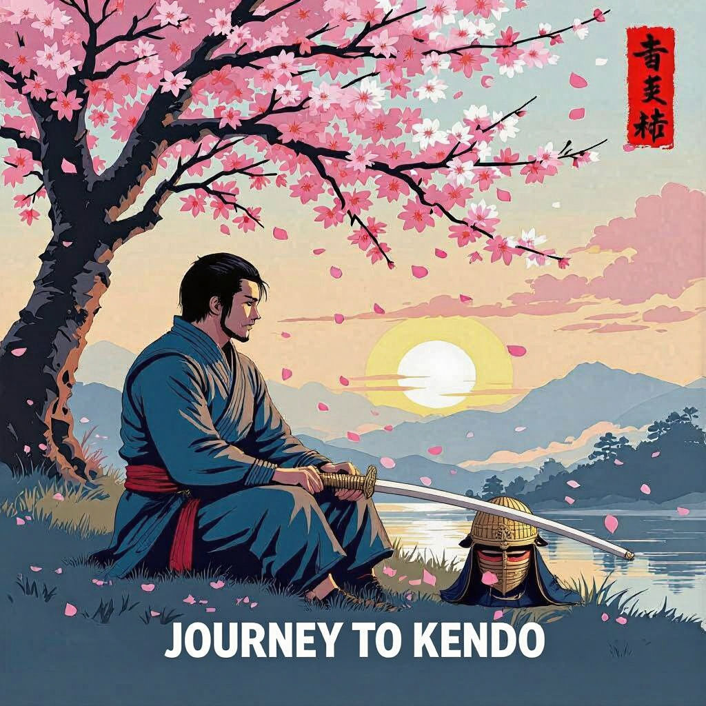 Samurai Meditating Under Cherry Blossoms in Ukiyo-e Style