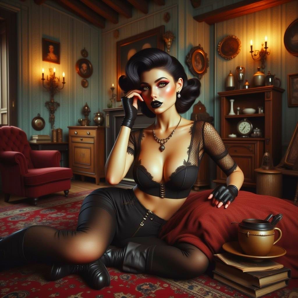 Gothic Punk Goddess in Retro-Futuristic Cosmic Setting