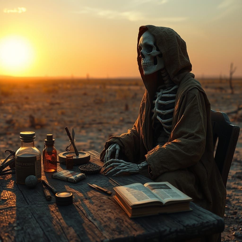 Post-Apocalyptic Skeleton in Golden Light