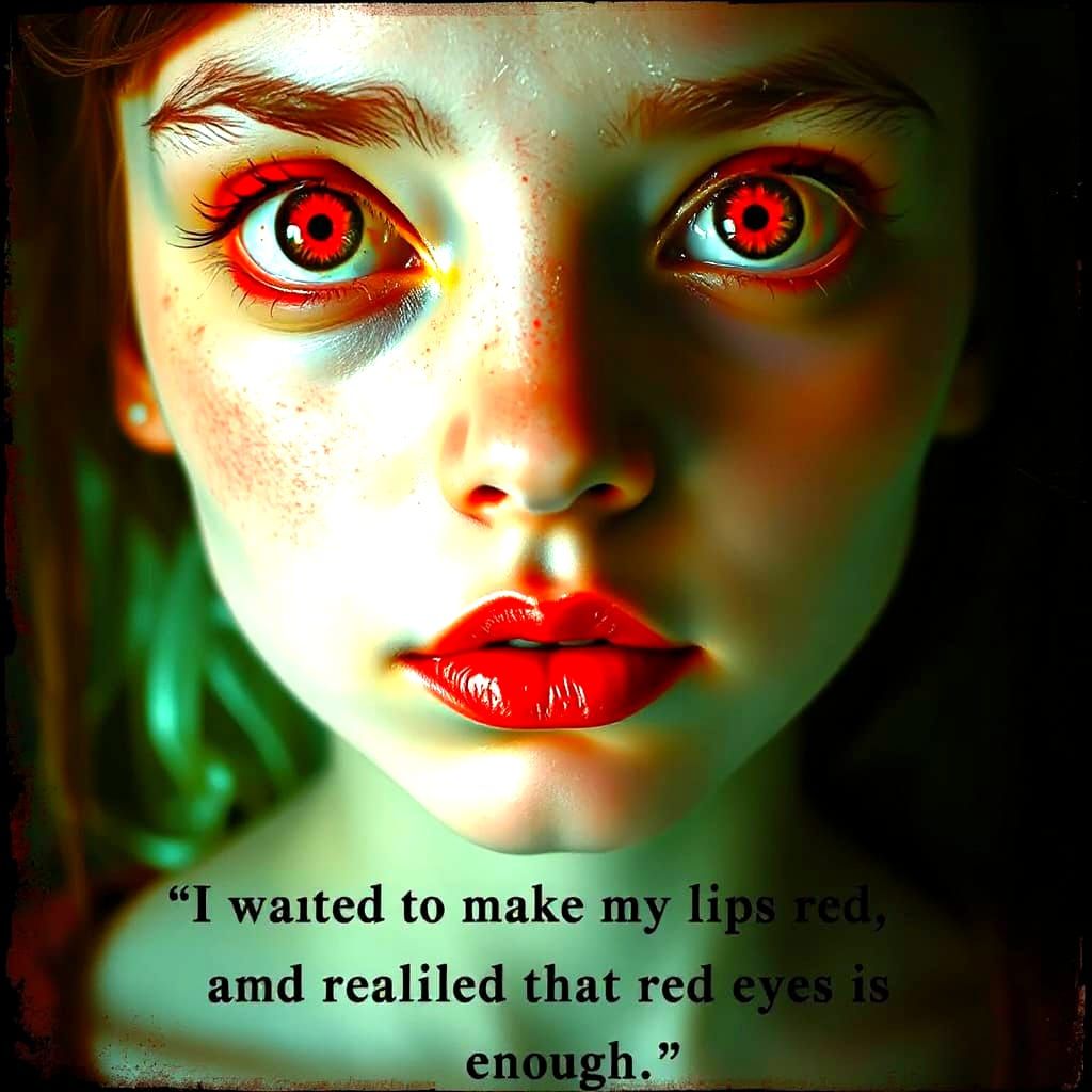 Girl With Red Eyes and White Lips