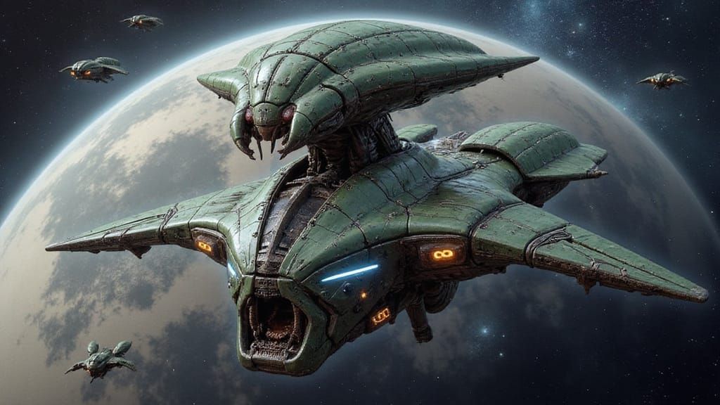 Bio-Mechanical Dreadnought in Hyper-Detailed Space Battle