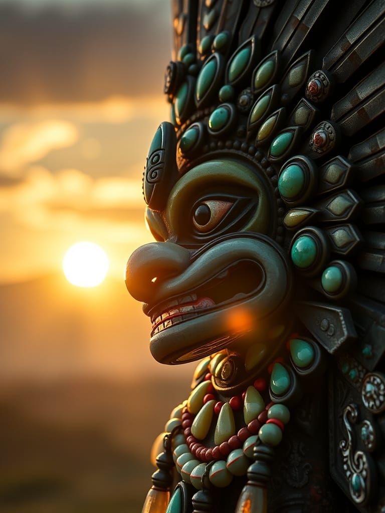 Huitzilopochtli in Vibrant Jade and Turquoise Hyperrealism