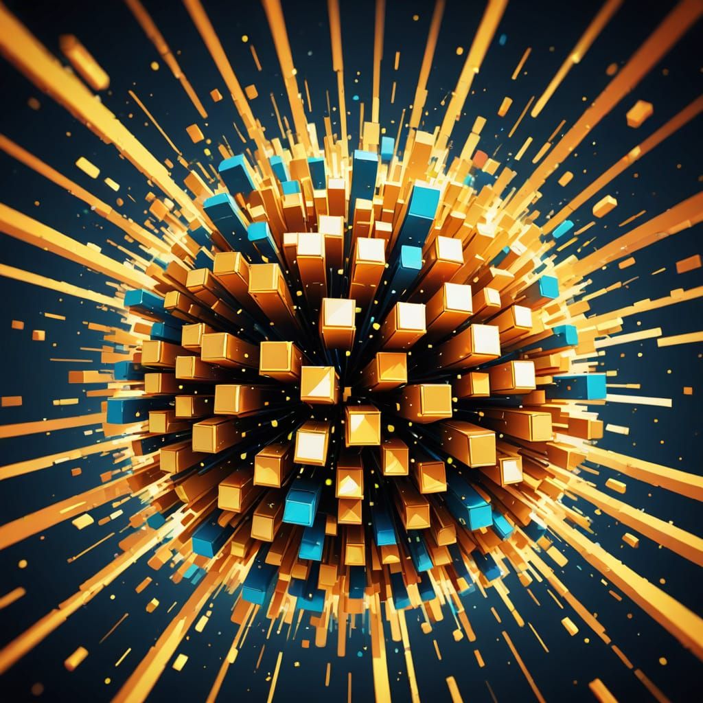 Vibrant Pixel Explosion in 3D Animation