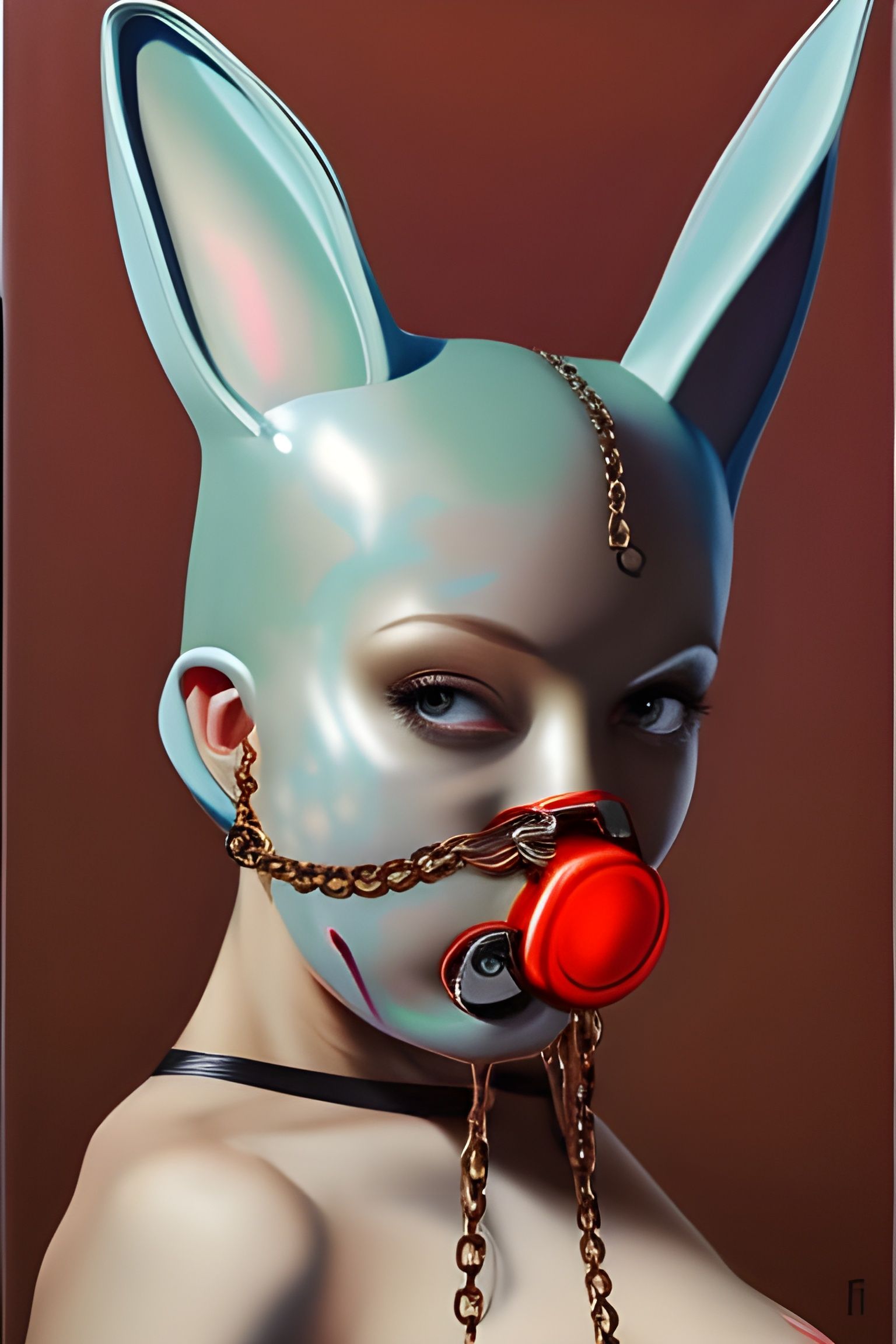 Latex Bunny Mask Portrait in Tonalist Style