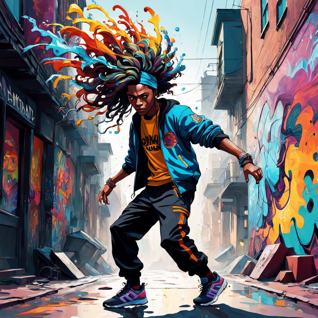 Vibrant Street Dancer in Psychedelic Fractal Universe