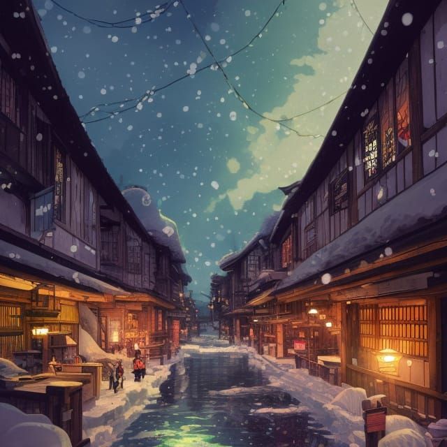 Winter Onsen Town: Comic Book Illustration
