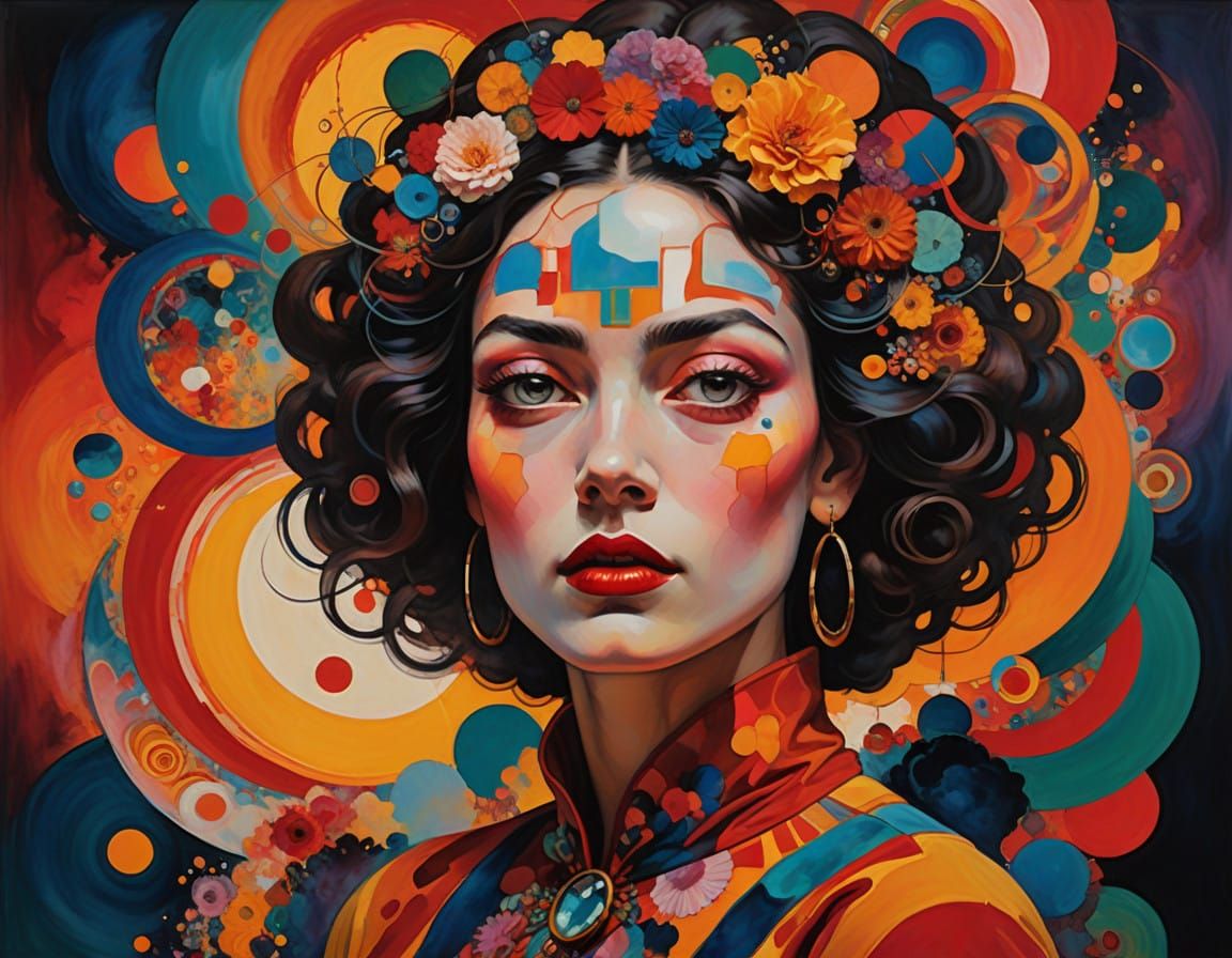 Vibrant Surrealist Goddess Lost in Kaleidoscopic Dream