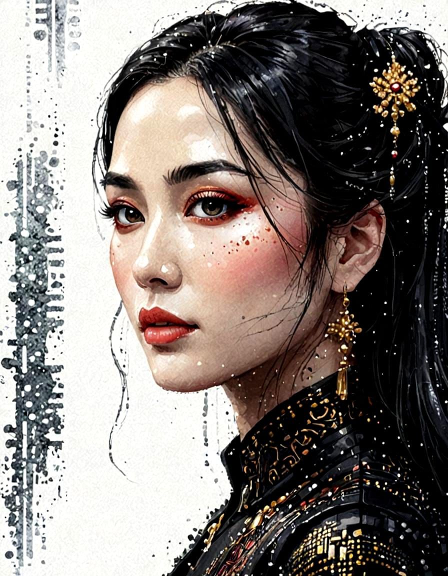 Oriental Woman in Pixel-Art with Gothic Glitter