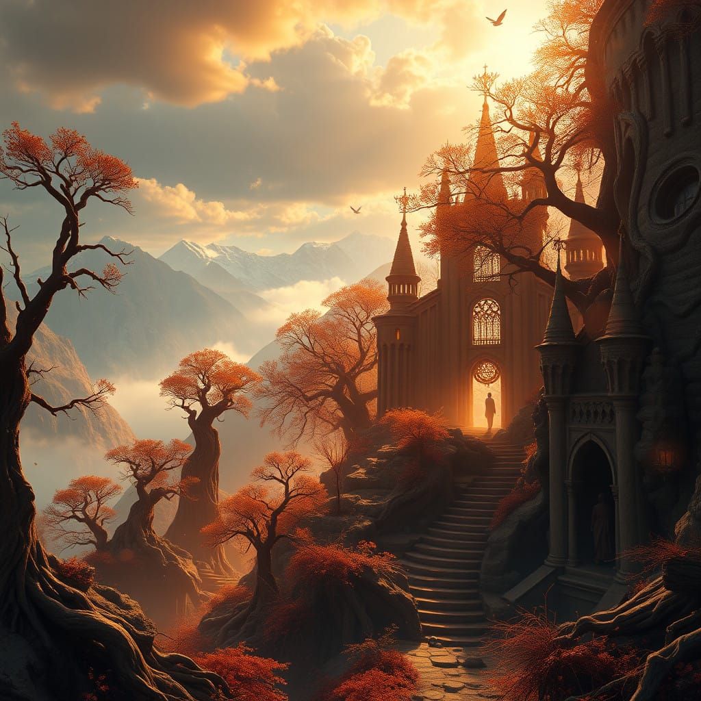 Sweeping Fantasy Landscape in Vibrant, Golden Light