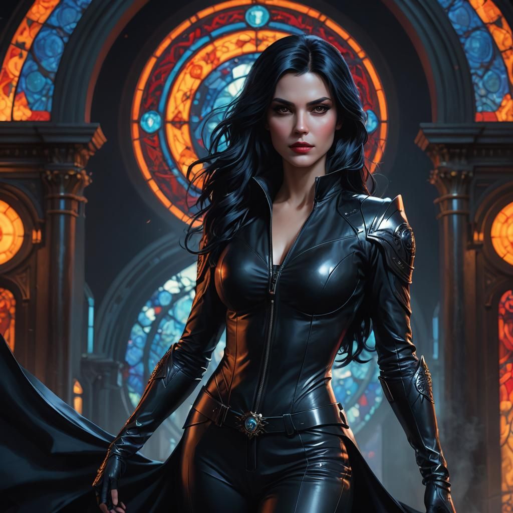 Vampire in Catsuit Portrait: Hyperdetailed Art