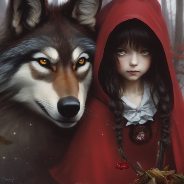 Little Red Riding Hood and Wolf in Black Forest