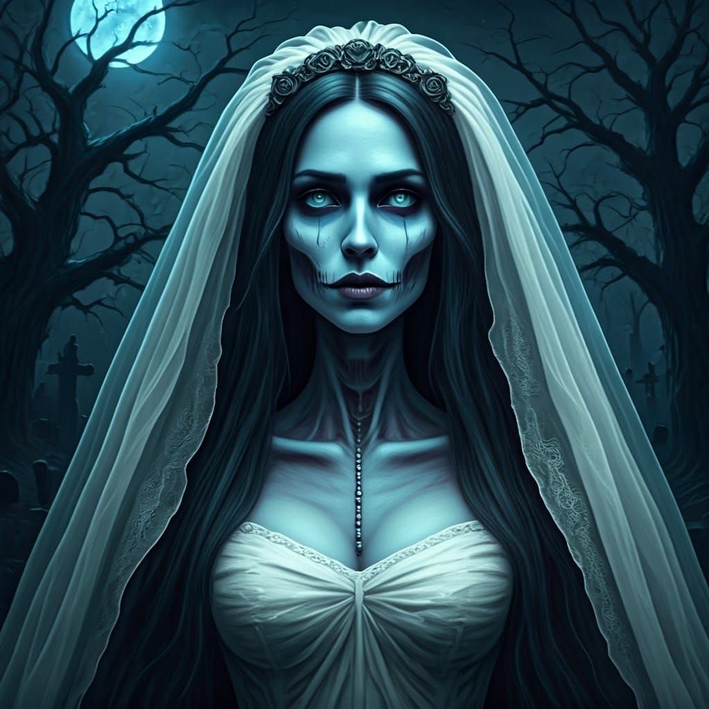 Undead Bride Portrait in Dark Romantic Style