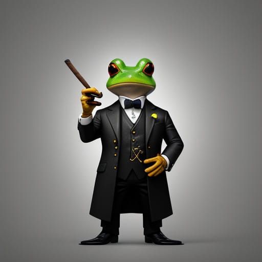 Confident Frog Smokes Cigar in Charcoal-Inspired Art