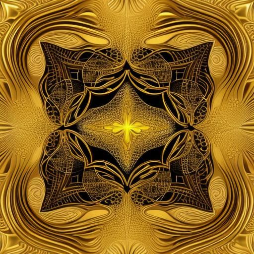 Abstract Gold Heart Fractal in 3D Shading