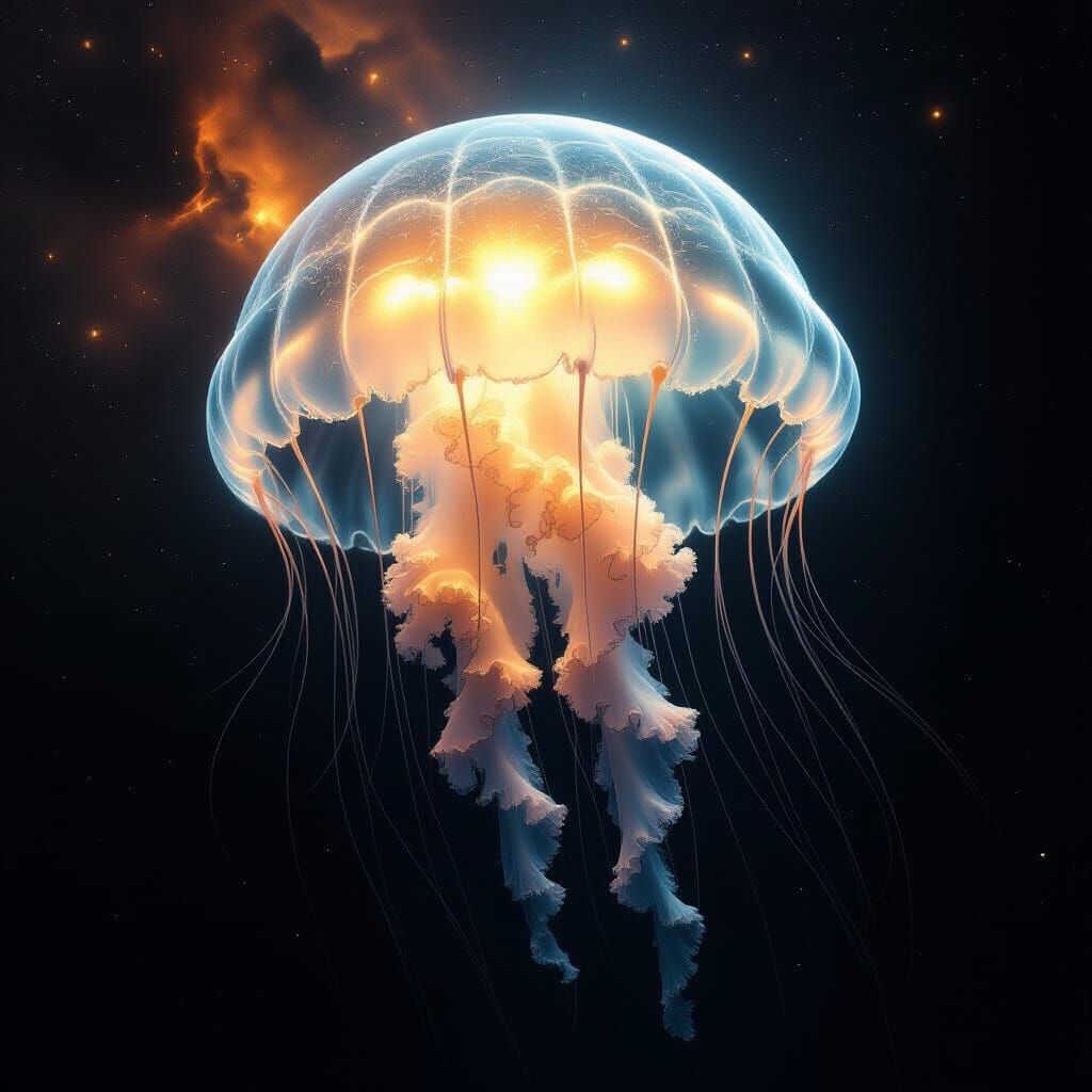 Bioluminescent Jellyfish Floats Through Space