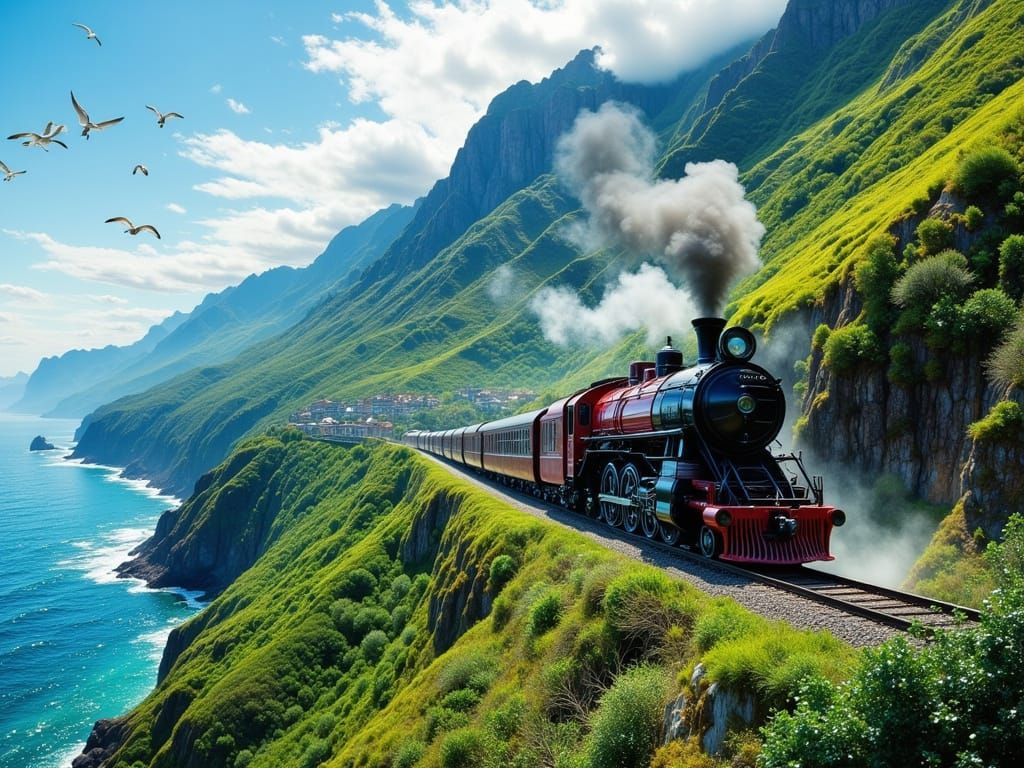 Mountain Train Journey to Turquoise Sea