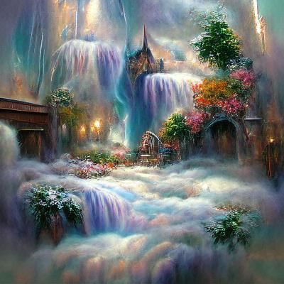 Ethereal Fantasy Waterfall in Luminist Style