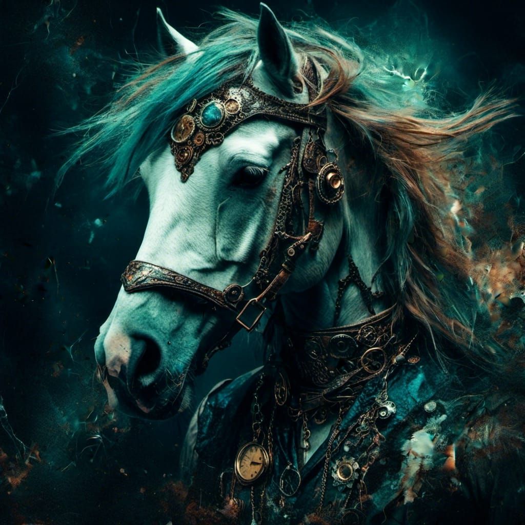 Cosmic Steampunk Pegasus in Psychedelic Bohemian Style