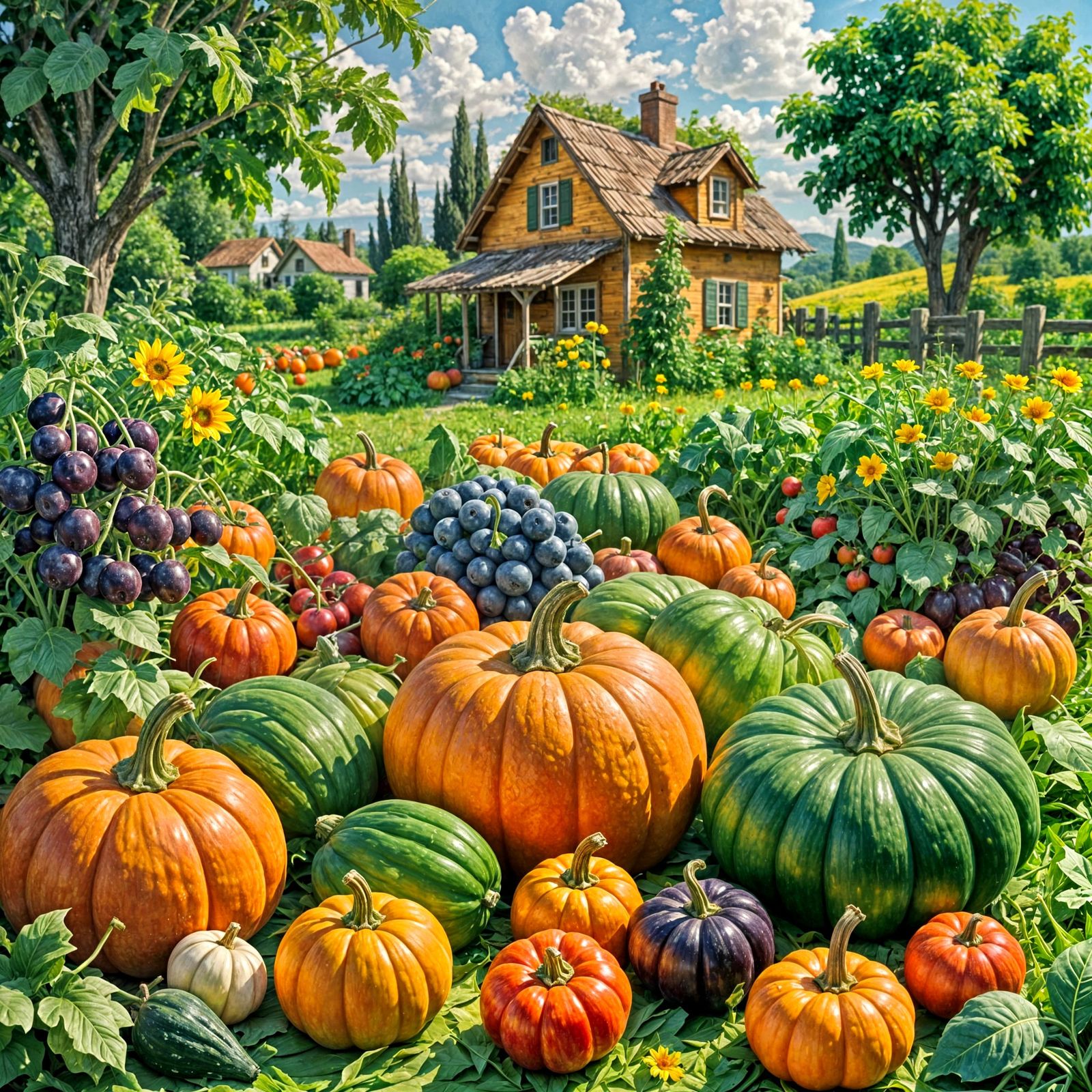 Impressionist Vegetable House Amidst Flowers and Fruits