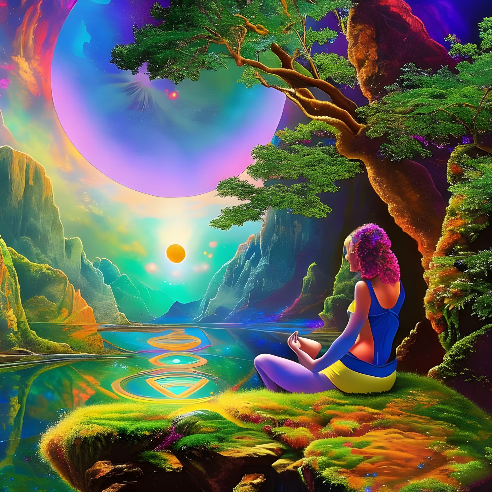 Mystic Meditation: Colorful Nebula Scene with Saturn