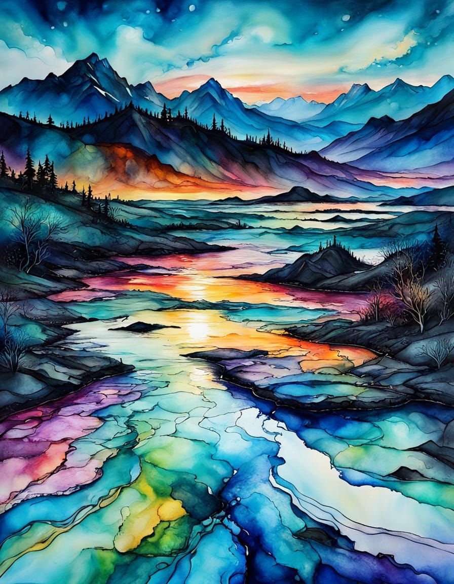 Otherworldly Sunset: Alcohol Ink Painting