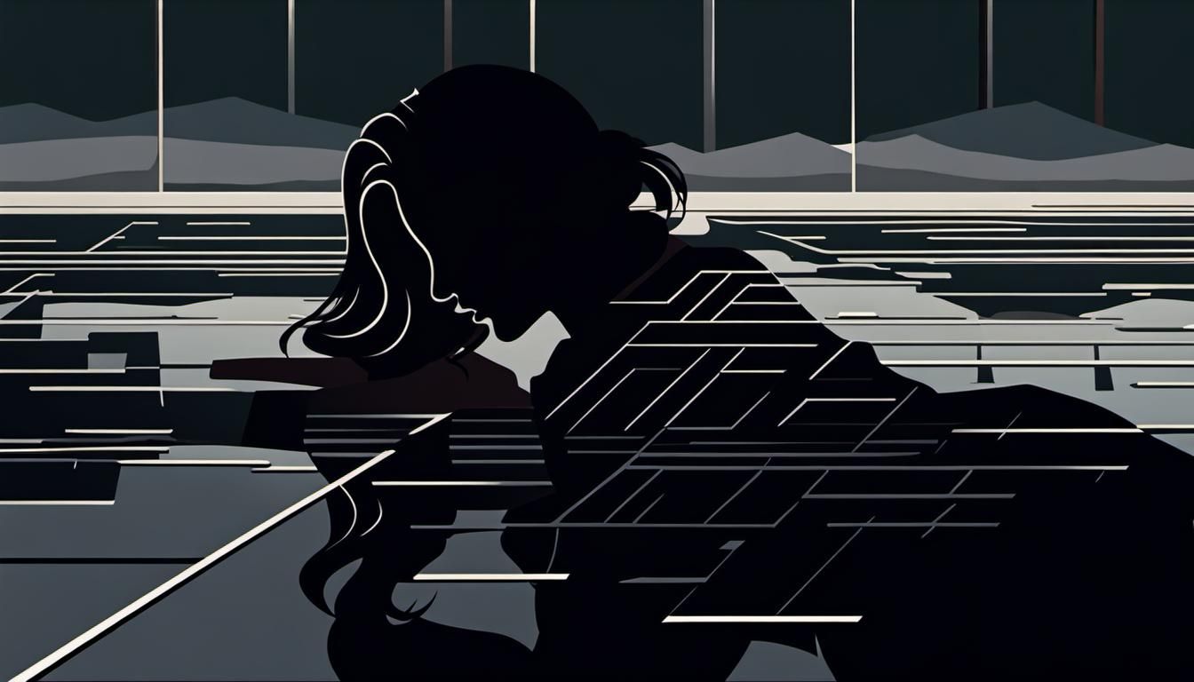 Geometric Woman in Lichtenstein Style Cries in Rain