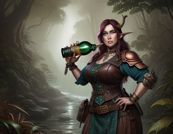 Steampunk Goblin Barbarian in Rainforest Illustration