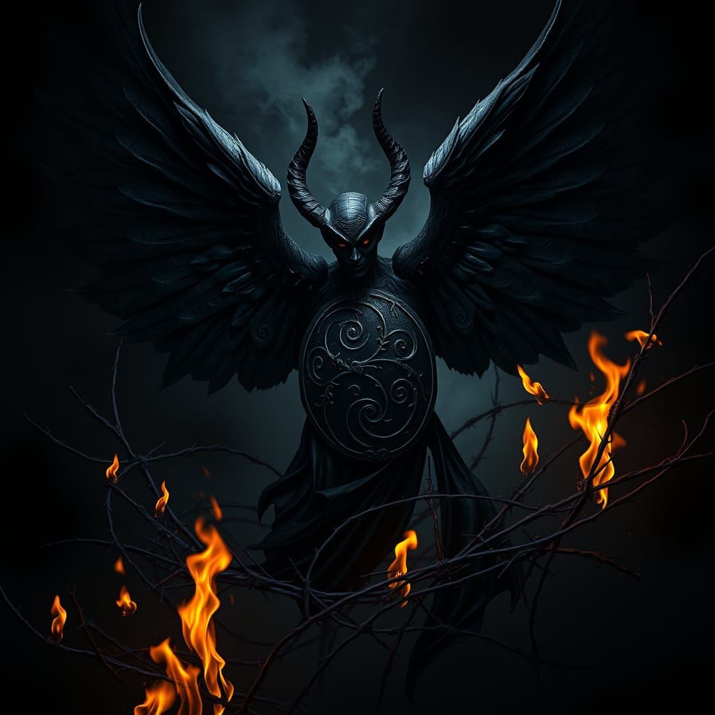 Dark Gothic Black Angel Emerge from Hellish Vortex in Cyberp...