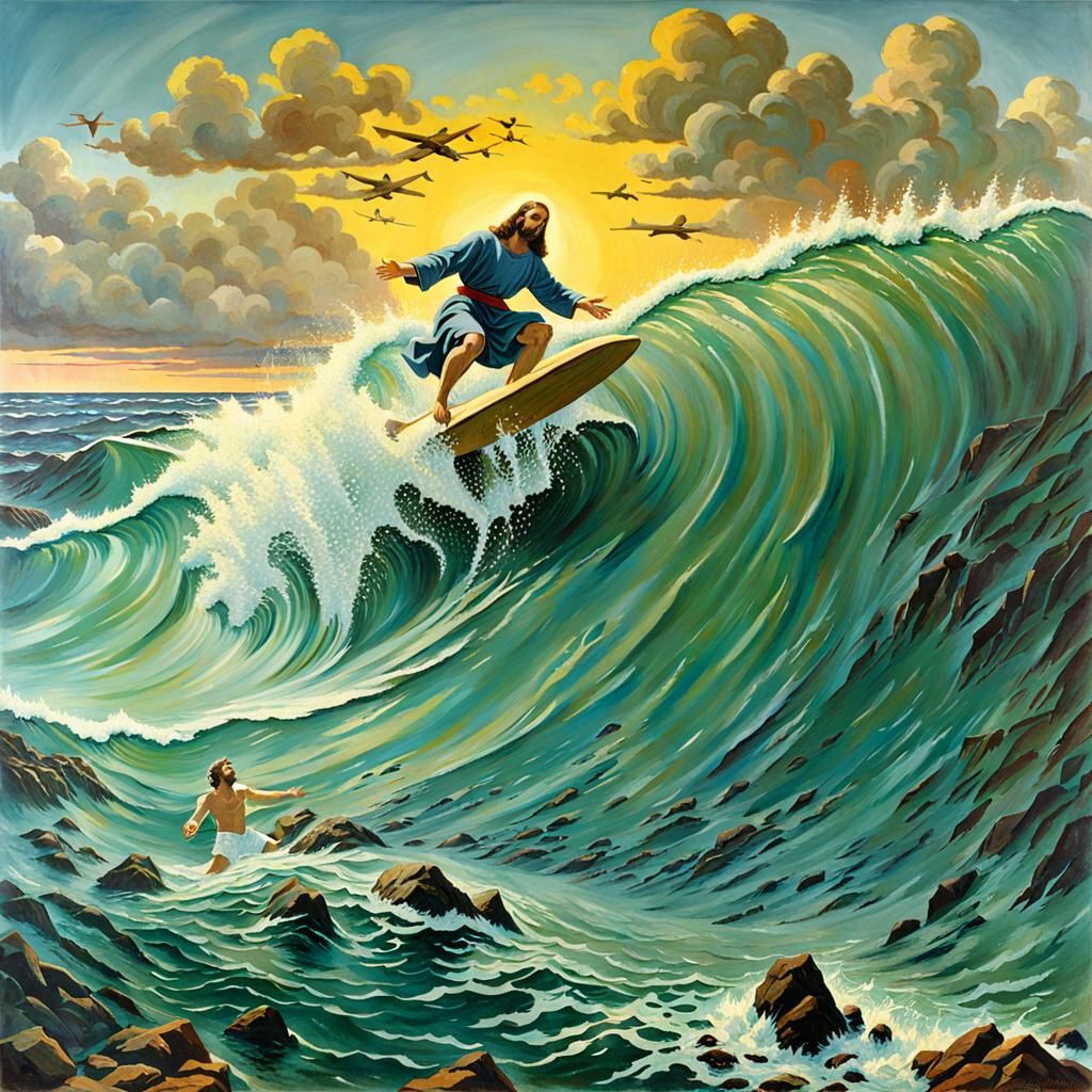 Watch out Surfing Jesus! The war planes are coming!