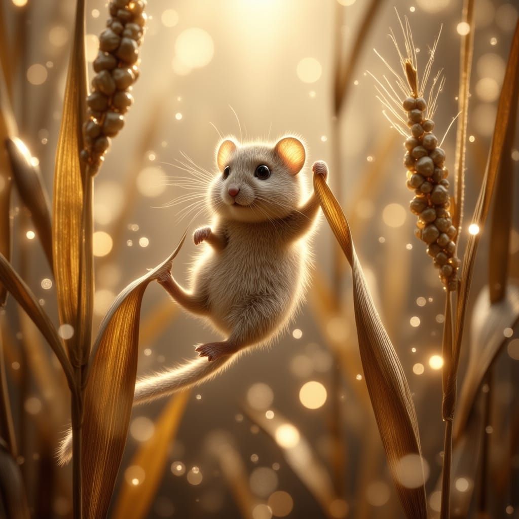 Vintage Mouse Doing a Split in Tall Grass