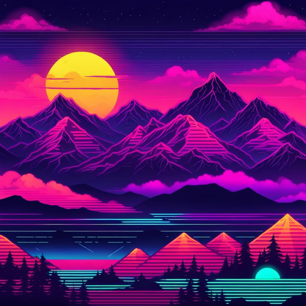 Synthwave Mountains in Summer