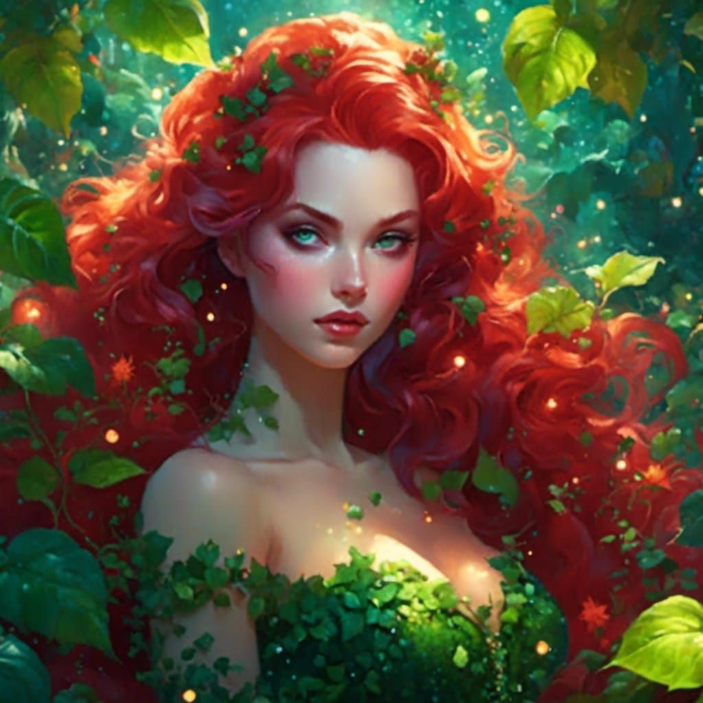 Poison Ivy Comic Book Style Digital Art