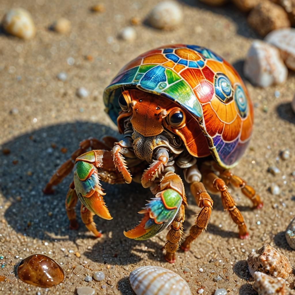 Cute Hermit Crab Plays Ukulele on Beach