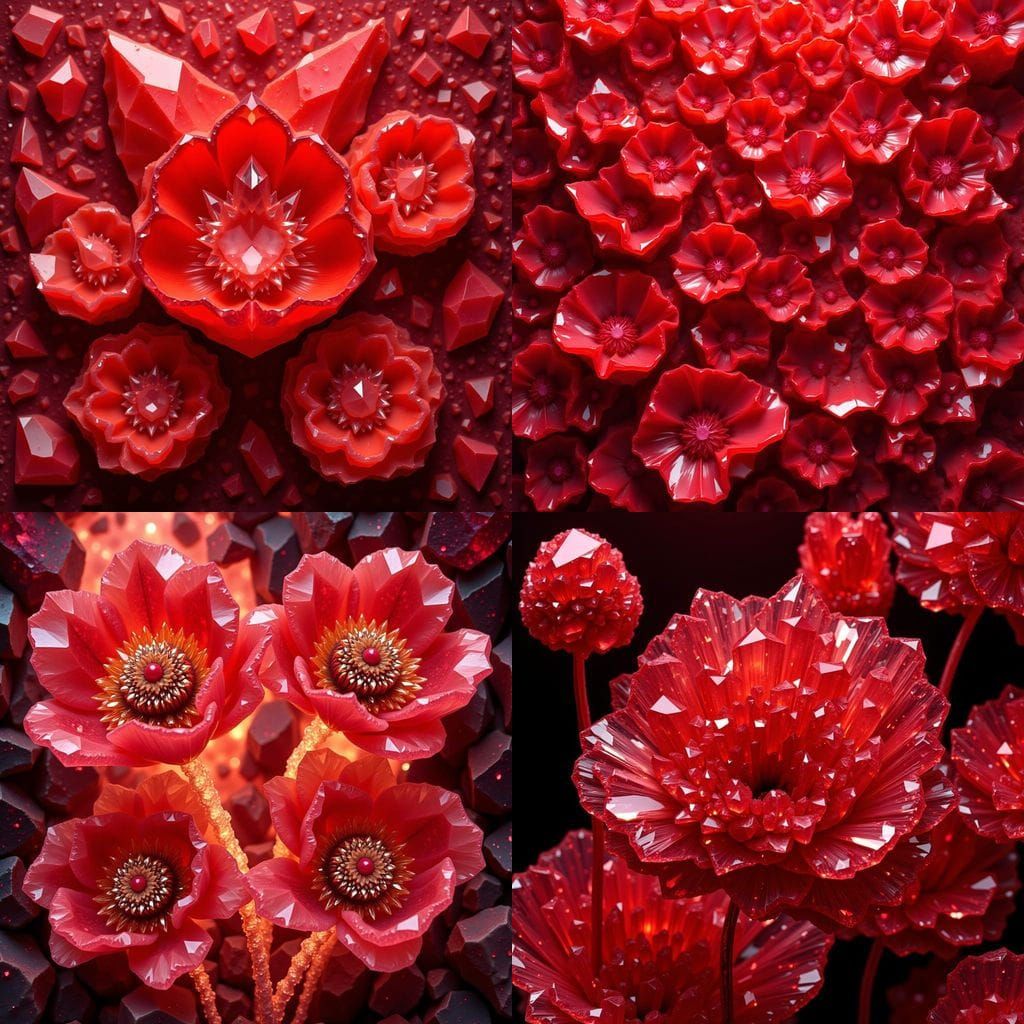 Red Crystal Poppies in Abstract Fractal Style