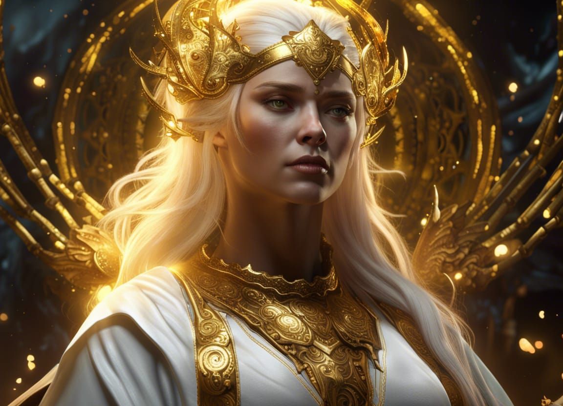 White Goddess with Golden Hair, Dark Fantasy Art