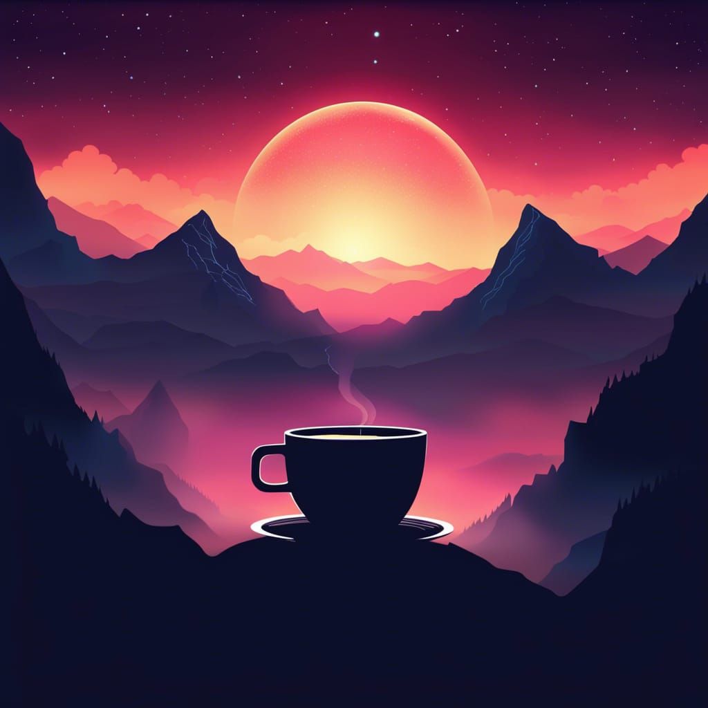 Coffee Cup Galaxy Mountain Vector Landscape