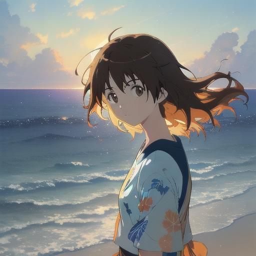 Anime Girl Portrait in Japanese Watercolor Style