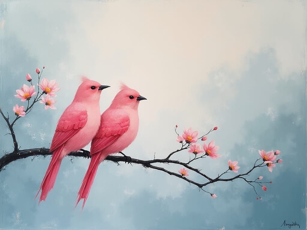 Peaceful Pink Birds in Soft Morning Light