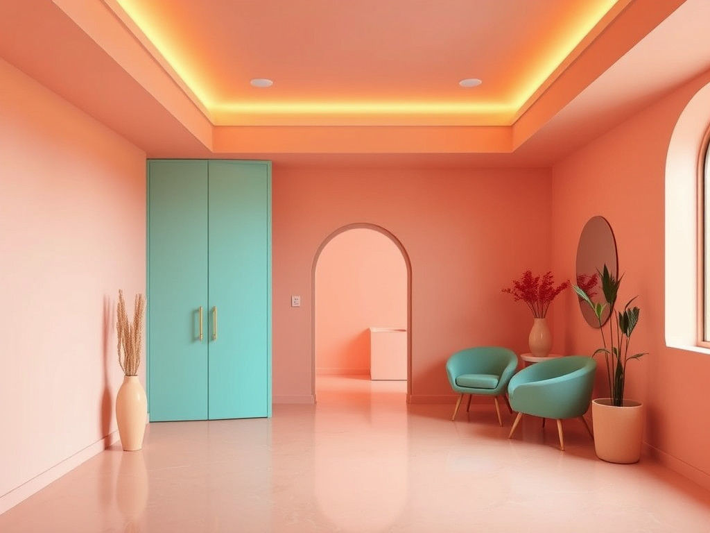 Ultraminimalist Art: Vibrant Coral and Yellowish-Brown Desig...