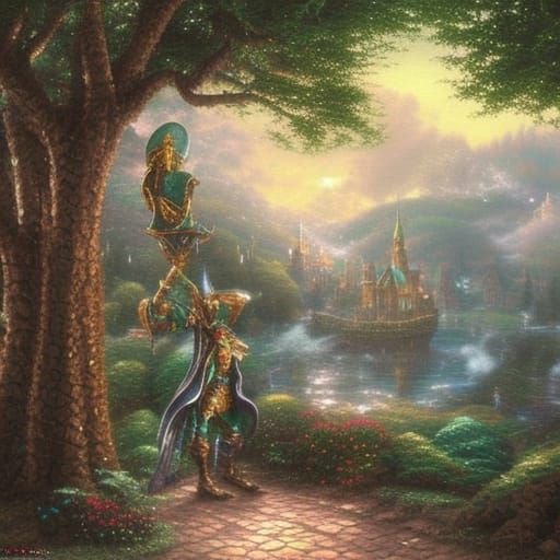 Giant Knight in Shining Armor Leaning on Tree