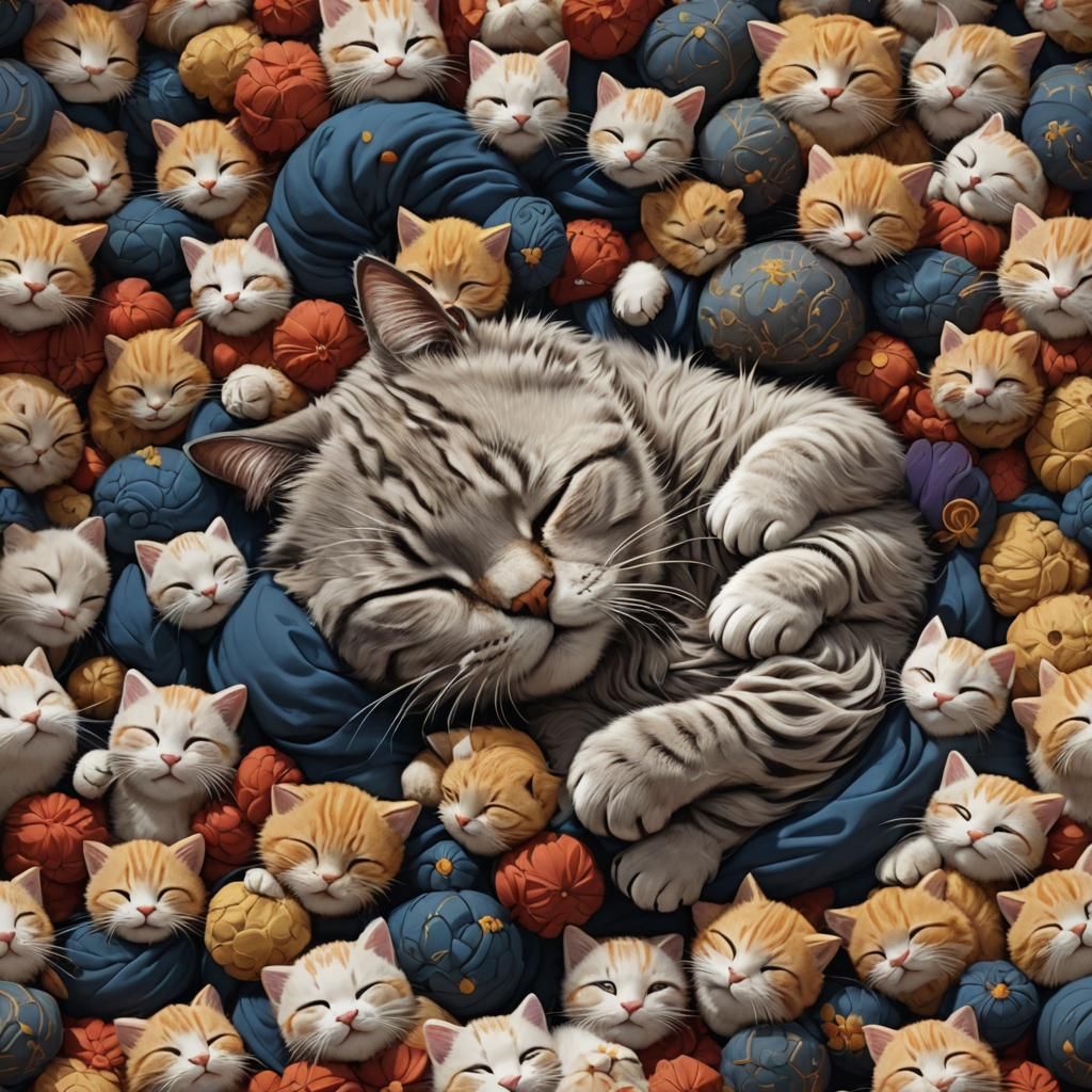 Cute Cat Sleeping: Detailed Matte Painting